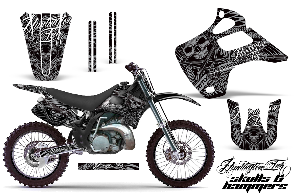 Kawasaki KX125 KX250 92-93 Graphics Kit HI Skulls Hammers Silver NPs